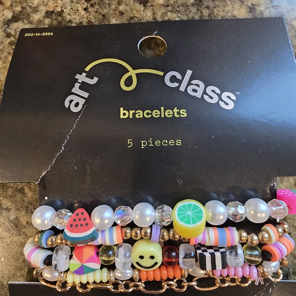 NWT Art Class Fun Emoji and Fruit Kids Bracelet Set